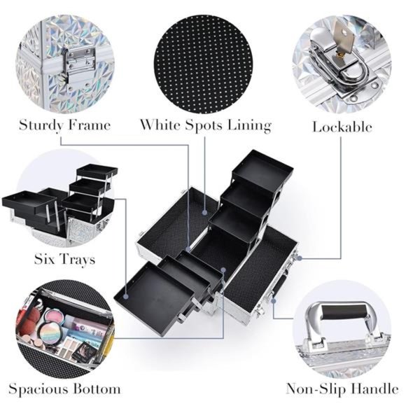 Makeup Case Cosmetic Organizer Case Extra Large 12Inch 6Trays Portable Organizer - Picture 4 of 7